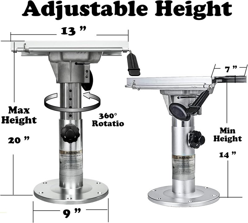 ONHI Adjustable Aluminum Boat Seat Pedestal 14-20 Inch Height with Slide, Locking Mechanism, Silver Matte Brushed Finish, Ideal for Fishing Boats and Marine Vessels - Image 4